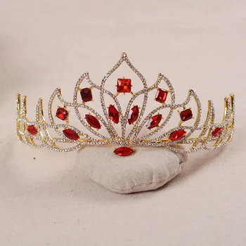 Baroc, Vintage De Culoare De Aur De Mireasa Tiara Crystal Red Mireasa Diademă Verde Stras Crown Femei Nunta Accesorii De Par Benzi