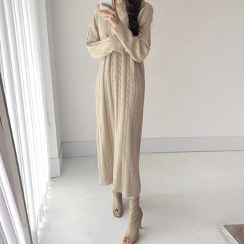 Tricotate Coreean De Iarnă Elegant 2022 Solidă Pulover Rochie Femei Gros De Epocă Rochii De Femeie Îmbrăcăminte Călduroasă De Toamnă Vestido Feminino