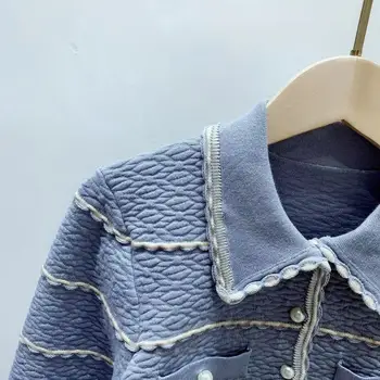 Femei Tricot cu Dungi Cardigan sau un Mini-Fusta 2021 Nou Toamna Butoane Perla Singur Pieptul cu Maneci Lungi Scurte tricotate Haina
