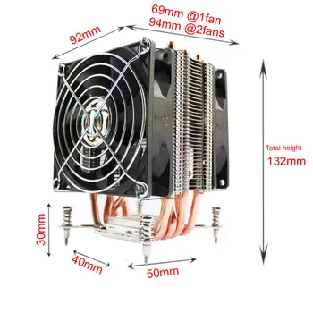 ARSYLID Cooler CPU 6 conducte de căldură dual-ventilator de 9cm 4pin PWM fan Suport Intel LGA115x 1366 2011 TDP 130W Silent fan X79 X99 X58 0