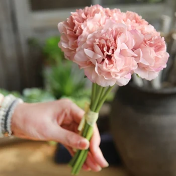 5 Capete de Bujori Fals Flori Artificiale Flori de Bujor Buchet de flori pentru Decor Nunta Decor Acasă Mătase Hortensii Ieftine Flori