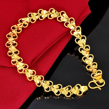 Culoare de aur Bratari Pentru Femei cu Aur de 24K Umplut Inima Brățară de Lanț & Brățări Pulseira sex Feminin, Bratara din Africa de Bijuterii Bijoux