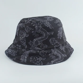 2021 Noi Harajuku Monstru Dragon Imprimat Găleată Pălărie Panama Bob Chapeau Moda Pălărie Pescar Femei Bărbați Soarele De Vară Capac