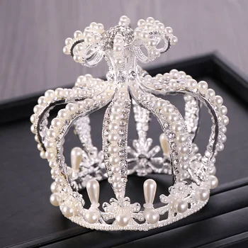 Nunta Coroana De Argint De Culoare Baroc Stras De Cristal Pearl Coroana Rotunda De Mireasa Frizură Printesa De Ziua Tiara Coroana De Bijuterii