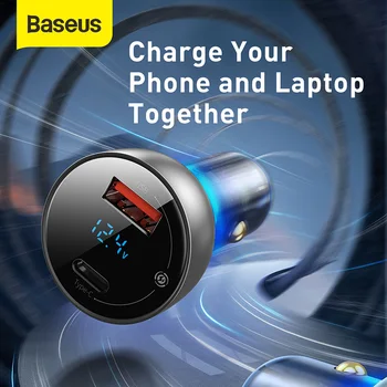 Baseus 65W Încărcător Auto Bricheta Suport Laptop QC4.0 PD 3.0 Rapid de Încărcare Pentru iPhone 12 11 Pro Max iPad Samsung MacBook
