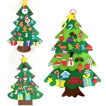 Decorațiuni DIY Simțit Pom de Crăciun Agățat de Perete Artificial Pom de Crăciun cu Moș Crăciun, Fulgi de zăpadă Ornament de Anul Nou Copil Cadou