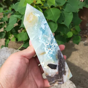 200-700g Naturale Caraibe calcit, cristal bagheta punct Albastru Onix, cuarț turn de piatră prețioasă puncte de vindecare