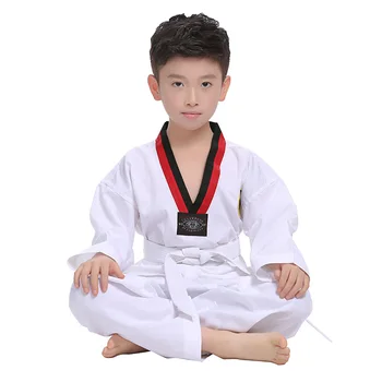 Taekwondo Uniforme WTF Karate, Judo, Taekwondo Dobok Haine Copii pentru Adulti Unisex Maneca Lunga TKD Haine Albe 2
