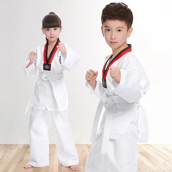 Taekwondo Uniforme WTF Karate, Judo, Taekwondo Dobok Haine Copii pentru Adulti Unisex Maneca Lunga TKD Haine Albe 3