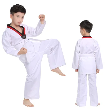 Taekwondo Uniforme WTF Karate, Judo, Taekwondo Dobok Haine Copii pentru Adulti Unisex Maneca Lunga TKD Haine Albe 5