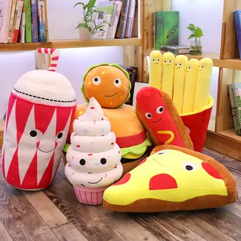 Nethong Creative Simulată franceză Prajit Hamburger Perna, Zâmbet Fata Păpușă, Jucărie de Pluș, Alimente Minunat pentru Fete Perna 0