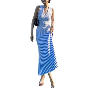 Vara stilul Streetwear Femei Rochie Pulover Lung 2021 Nou Designer de Moda Sexy Femei Colorate Dungi Pulover Rochie
