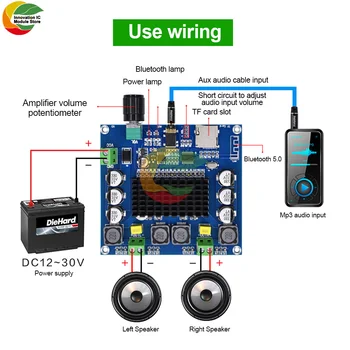 XH-A105 Digital Bluetooth 5.0 Amplificator de Putere de Bord Suporta AUX Card TF de Intrare TDA7498 Două canale Audio Stereo Amplificator de Putere