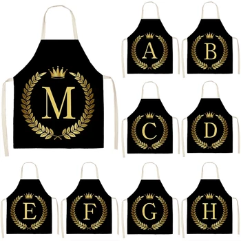 Lux Negru Coroana de Aur Șorț Scrisoare Alfabet de Imprimare Bucătărie pentru Femeie Lenjerie de pat din Bumbac Șorțuri Pentru Gătit Acasă Instrumente de Curățare 4