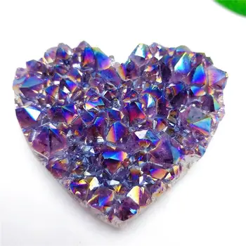 1 buc Naturale Violet Cristal Grup Inima Galvanizare Orbire Culoare Aura Reiki Piatră Pentru Nunta Cadouri Suveniruri