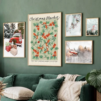 Iarna Crăciun Casa Elan Masina Cadou Om De Zapada Arta De Perete Postere Imprimeuri Nordice Panza Tablou Peisaj Imagini Pentru Camera De Zi