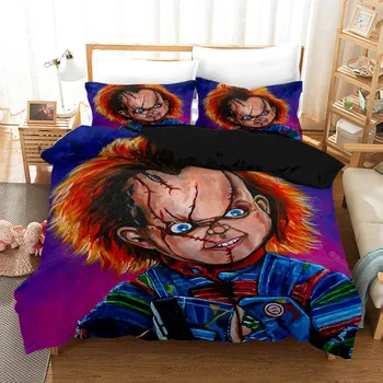 Groază de Papusi Papusa Chucky Set de lenjerie de Pat King Size, Film Copilul de a Juca Personajul Plapuma Pat Dublu Pilote Copii Băieți Dormitor