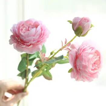 3 Capete Crescut European de Mătase Artificială Bujor Flori pentru Acasă Nunta Flori de Perete Decor de flori de Partid Decor 1buc