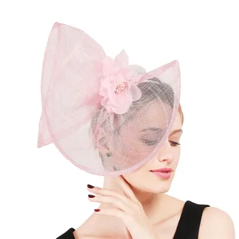 Sinamay Fascinator Pălărie Roz de Nunta de Vacanță Plasă Pentru Femei Pene de Flori de Mătase Petrecere Biserica Ceai Derby-ul Fedora pălăriuțele XMF341