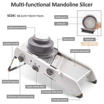 Mandoline Tăietor din Oțel Inoxidabil de Legume Julienner Reglabil în condiții de Siguranță Lame pentru Răzătoare Profesional Multi-funcție de Rosii Slicer 2