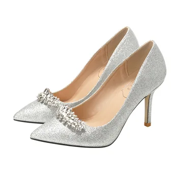 Pantofi de nunta pentru Femei 2021 Noi Stras Argint Pantofi cu Tocuri Ascuțite, Nunta de Dimensiuni Mici de Aur Rochie de Banchet Pantofi