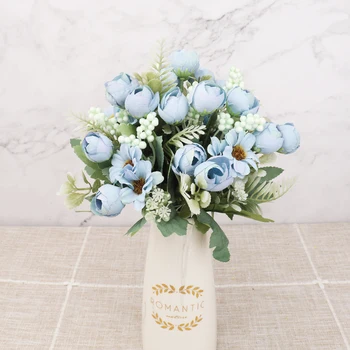 Trandafir de mătase Artificială Flori Buchet de Mireasa Alb-Acasă de Crăciun Decor Spuma Accesorii Albastru Fals Flori, aranjamentele Florale pentru Masă