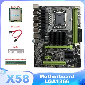 HOT-X58 Placa de baza LGA1366 Calculator Suport pentru Placa de baza RX placa Grafica Cu X5675 CPU+DDR3 8GB 1600Mhz RAM+Cablu SATA