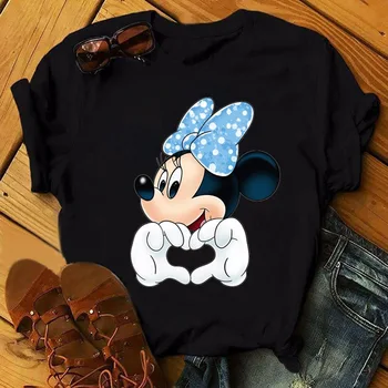 Drăguț Minnie Femei Topuri Casual Nou cu Mickey Mouse de Imprimare Topuri Femeile Mâneci Scurte Rotund Gat Femei T-Shirt