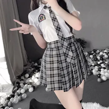 Elev japonez Școală de Fete, Negru pe Alb Lenjerie JK Costum Fusta Plisata Femei de Noapte Roleplay Cospaly Tentația de Utilaje