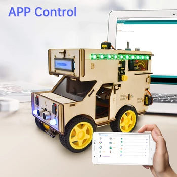 Keyestudio Inteligent Robot RV Starter Kit Motorhome Casa Auto pentru Arduino Robot STEM Programare Auto Jucarii pentru Copii pentru Android/IOS