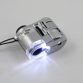 Reglabil 60X Bijuterii Lupa Lampa UV LED cu Lupă de Sticlă Optică Mini Bijuterii Lupă Monoclu Șnur Microscop de Buzunar