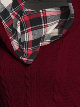Dressfo Iarna Răsucite Cablu Tricotaje Carouri Imprimare Pulover Cu Gluga Machete Buton Ruched Șal La Gât Pulover Pentru Femei