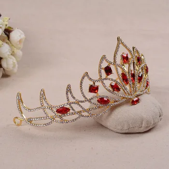 Baroc, Vintage De Culoare De Aur De Mireasa Tiara Crystal Red Mireasa Diademă Verde Stras Crown Femei Nunta Accesorii De Par Benzi 1