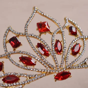 Baroc, Vintage De Culoare De Aur De Mireasa Tiara Crystal Red Mireasa Diademă Verde Stras Crown Femei Nunta Accesorii De Par Benzi 2