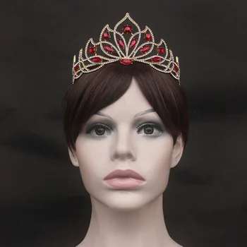 Baroc, Vintage De Culoare De Aur De Mireasa Tiara Crystal Red Mireasa Diademă Verde Stras Crown Femei Nunta Accesorii De Par Benzi 3