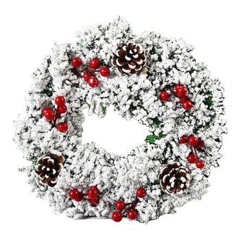Artificiale Con De Pin Roșu Boabe Ghirlanda De Crăciun Coroană De Flori Agățat Ornamente Usa De Perete Decor Vesel De Pom De Crăciun Coroană De Flori