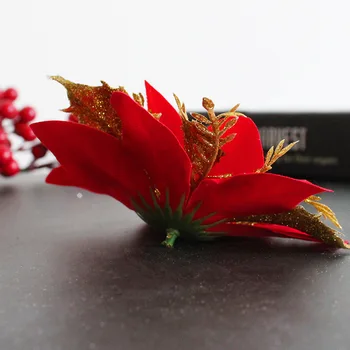 5pcs Sclipici Flori Artificiale Aur Roșu Flori de Craciun Decorare Pom de Ornamente de Flori False pentru Acasă de Crăciun Anul Nou Decor