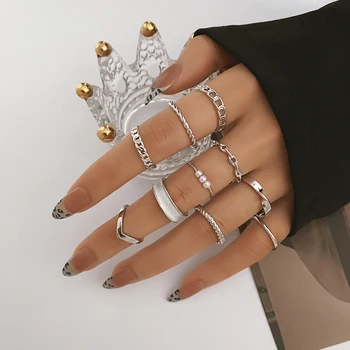 KISSWIFE Vintage de Culoare de Argint Inele pentru Degete Set Pentru Femei Fete Geometrice Lanț de Inele Metalice 2022 Trend Moda Bijuterii Petrecere