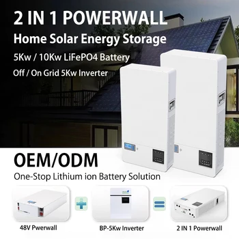 48V 100Ah Powerwall 2 IN 1 5Kwh LiFePO4 Baterie 5Kw Invertor Plug and Play 6000 De Cicluri de Built-in 16 51,2 V 100A BMS Pentru PV