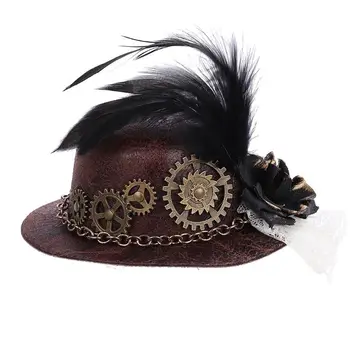 Femei Halloween Gotica Mini Top Hat Steampunk Unelte A Lanțului De Pene De Flori Dantelă Fascinator Clip De Păr Victorian Rochie Fancy Cosplay