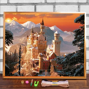 Castelul Peisaj Imprimate Tesatura 11CT cruciulițe DIY Kit de Broderie DMC Fire de Tricotat de Artizanat Pictura Ștampilată 3
