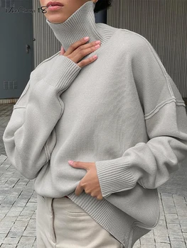 Mnealways18 Cald Pulover Femei Drop Umăr De Iarnă Tricotate Pulover Supradimensionat Cu Maneci Lungi Vrac Tricotat Topuri De Sex Feminin