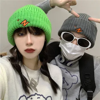 Unisex coreean epocă All-meci simplu scrisoare broderie tricotata Noi Pălării de Iarnă pentru Harajuku Femeie de Moda Pălării Beanie