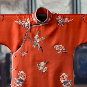 2022 Primavara Retro Stand Guler Buton Floare de Imprimare Mare Maneca Imprimare Cheongsam Îmbrăcăminte pentru Femei Rochie de Mireasa din China Rochii