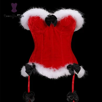 Livrare gratuita alb blana împodobite imbracaminte costume body shaper sexy de crăciun roșu corsete și bustiers cu underwire cupa 940#
