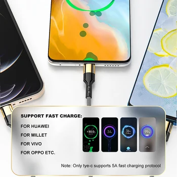 3in1 5A Cablu USB de Tip C Pentru iPhone 14 13 12 11 Pro Max Rapid de Încărcare Pentru Samsung, Xiaomi, Huawei USB C Micro Incarcator Cablu de Date 0
