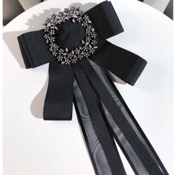 Coreea Moda Papion Broșe Ace Manual Negru Tesatura De Cristal Arcuri Cravata De Sex Feminin Gulerul Cămășii De Uniformă Școlară Accesorii