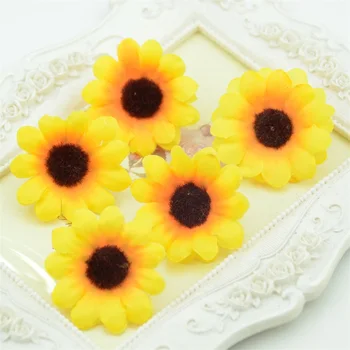 30 buc 4cm flori False Mini Mătase de Floarea-soarelui Flori Artificiale Cap Pentru Coroană de flori de Nunta de Decorare Caseta de Decor