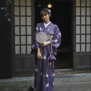 Elegant Violet V Gât Florale Imprimate Kimono Femeie Toamna Anului 2022 Japonez, Moda Rochie Clasic Geisha Cosplay Fotografie Halat De Baie
