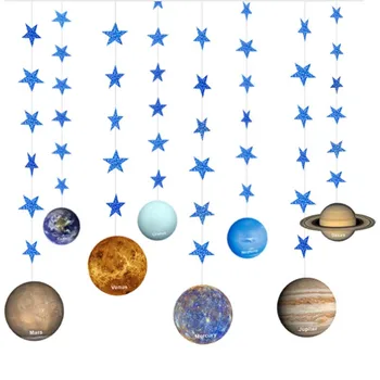 8Pcs Univers Opt Planete Trage Steag Noapte Înstelată Petrecere Tematica Scena de Fundal Etapă DIY Decorare Ziua de nastere Consumabile 0